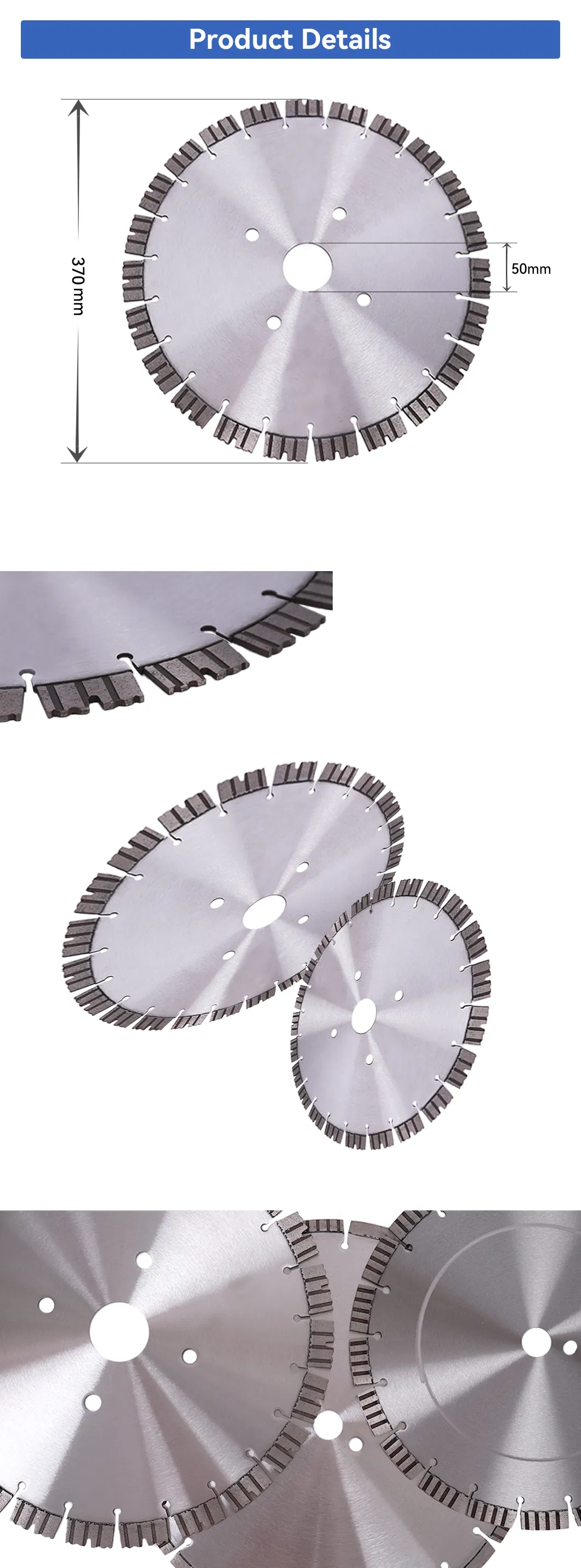 Factory Supply 370mm Laser Welded Saw Blade Turbo Diamond Cutting Disc for Asphalt Marble