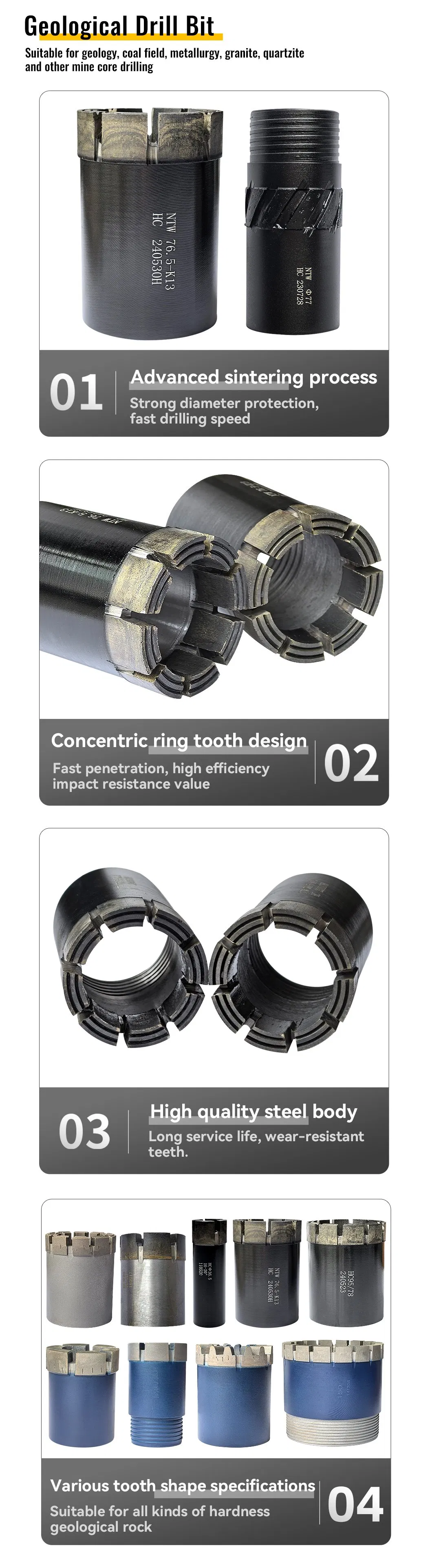 Hot Selling 3" Diamond Core Drill Bits for Geological Exploration Rock Mining Drilling