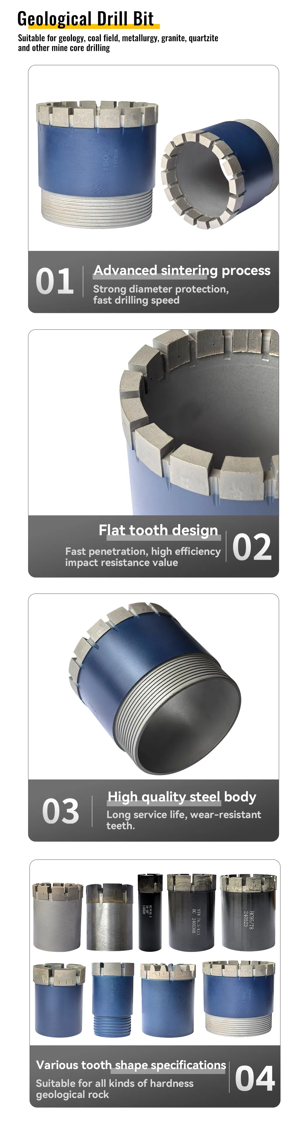 2024 New Segments Geological Drill Bit Diamond Tools Sampling Core Concrete Granite Mining