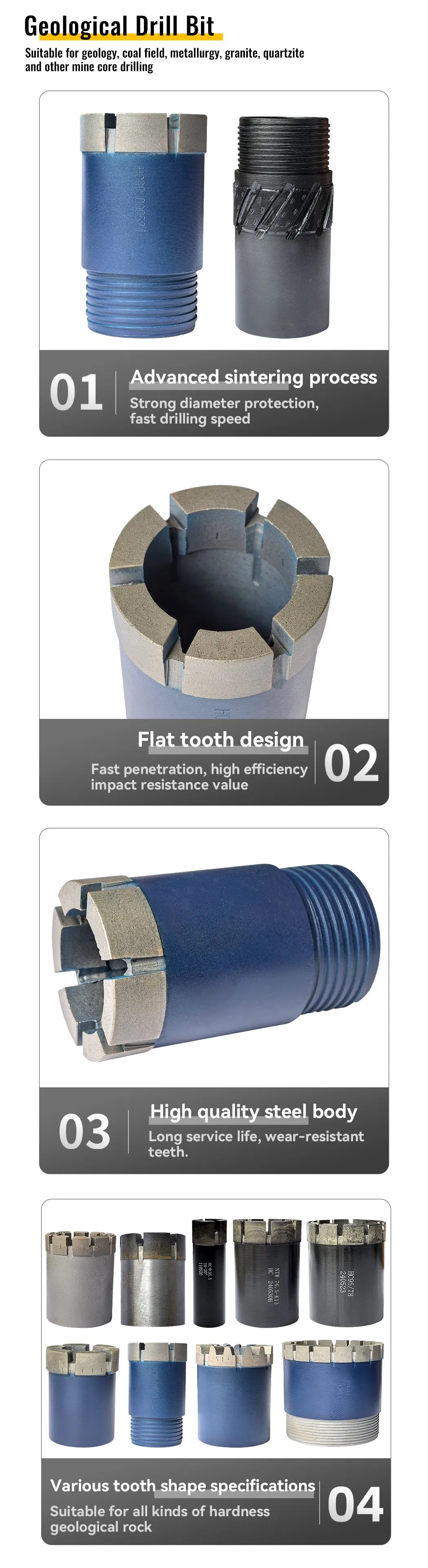 High Quality 60mm Segments Ore Rock Sampling Core Geological Diamond Core Drill Bit