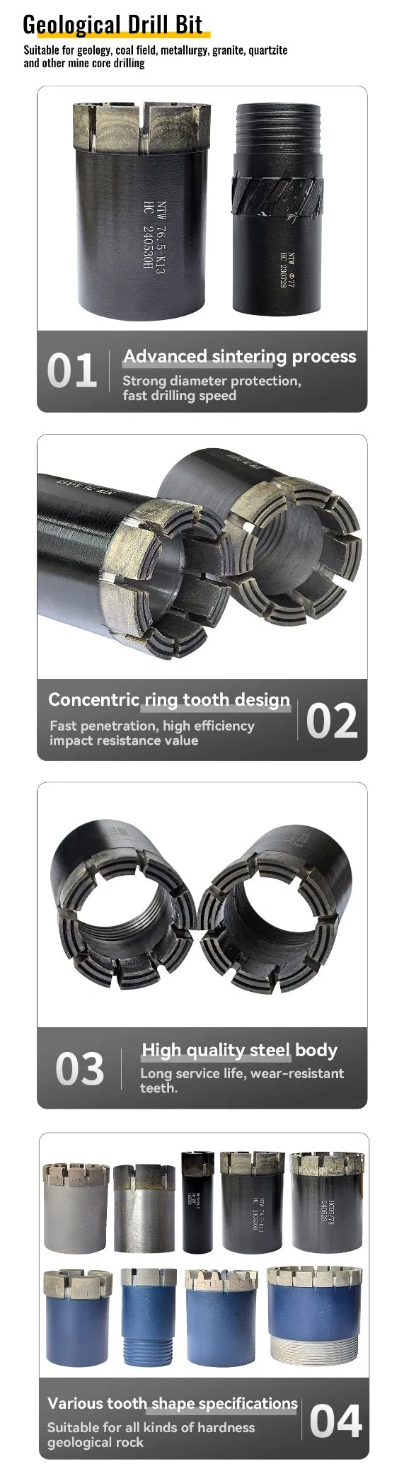 Factory Supply Geological Drill Bit Cutting Reinforced Concrete Diamond Core Bit