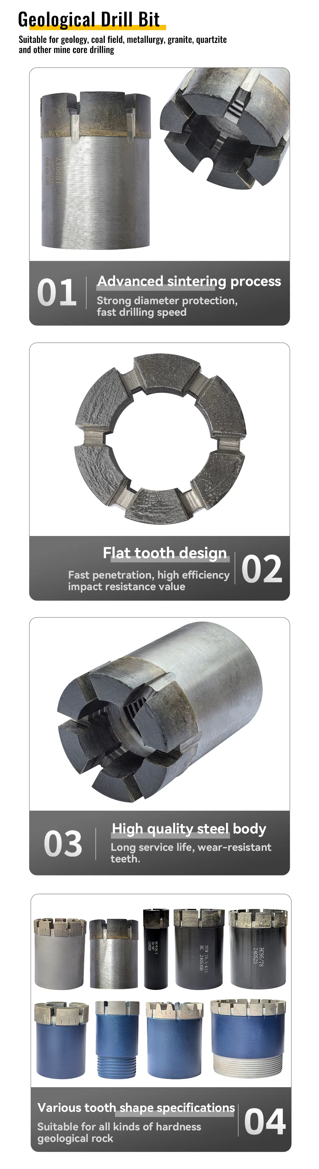Geological Use Diamond Segment Core Mine Drilling Bit Drill Cutting