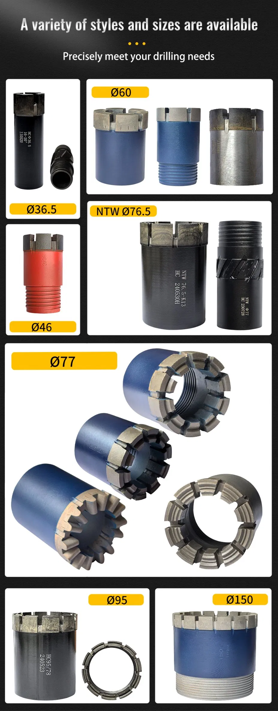 Hot Selling 60mm Geological Diamond Core Drill Bit Use for Mining Exploration Rock Drilling