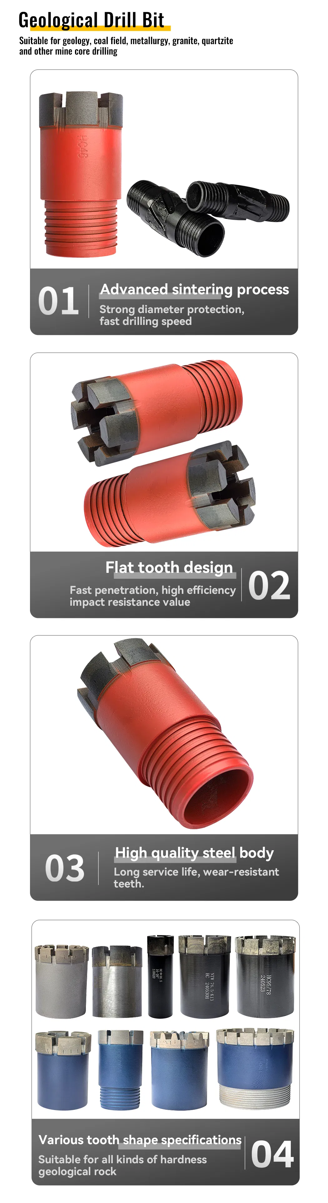 Hengchang Factory Geological Drill Bit for Concrete Borehole 46mm Diamond Cutting Tools