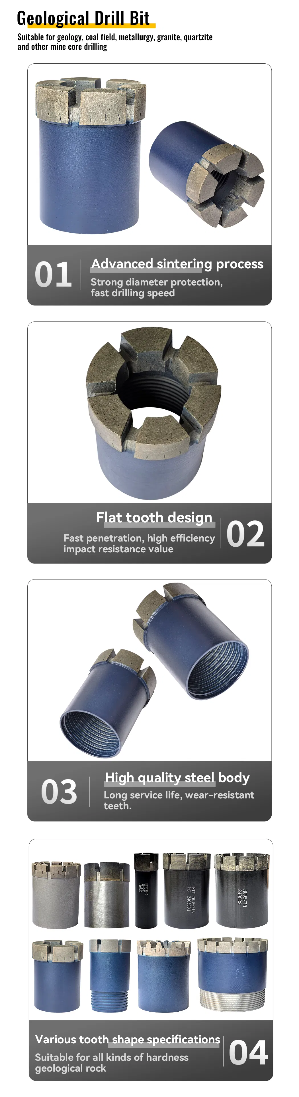 Hot Selling 60mm Geological Diamond Core Drill Bit Use for Mining Exploration Rock Drilling