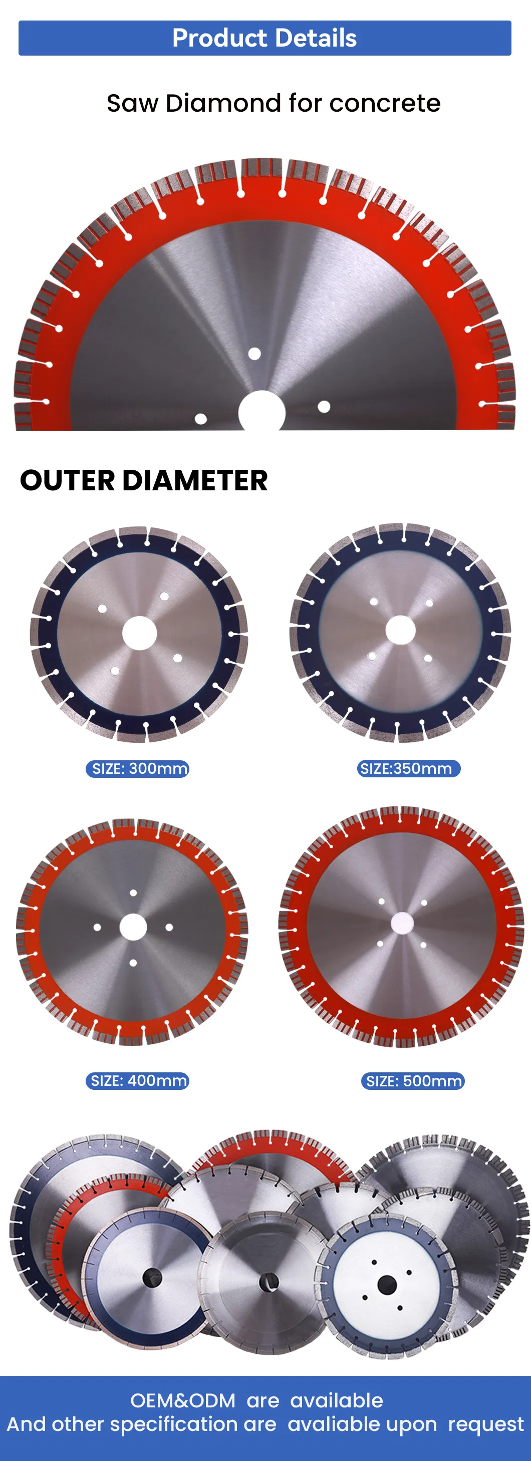 High Quality Custom Wholesale 14" Concrete Diamond Saw Blade for Cutting Reinforced Concrete and Walls
