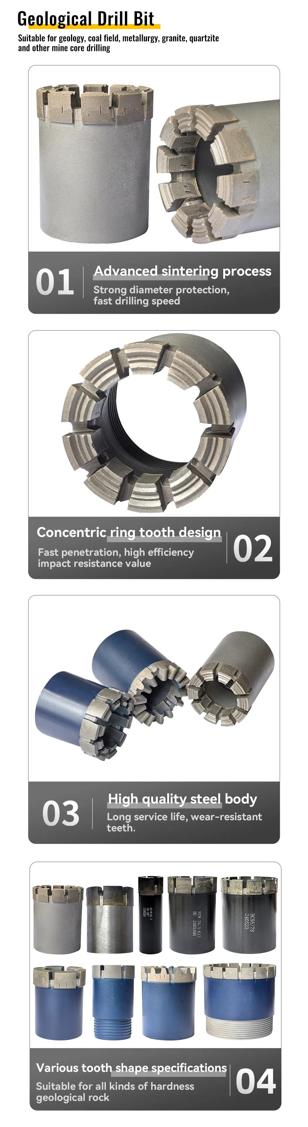 Geological Exploration Coal Mine Application Segments Diamond Drill Bit 2.4inch Hole Saw