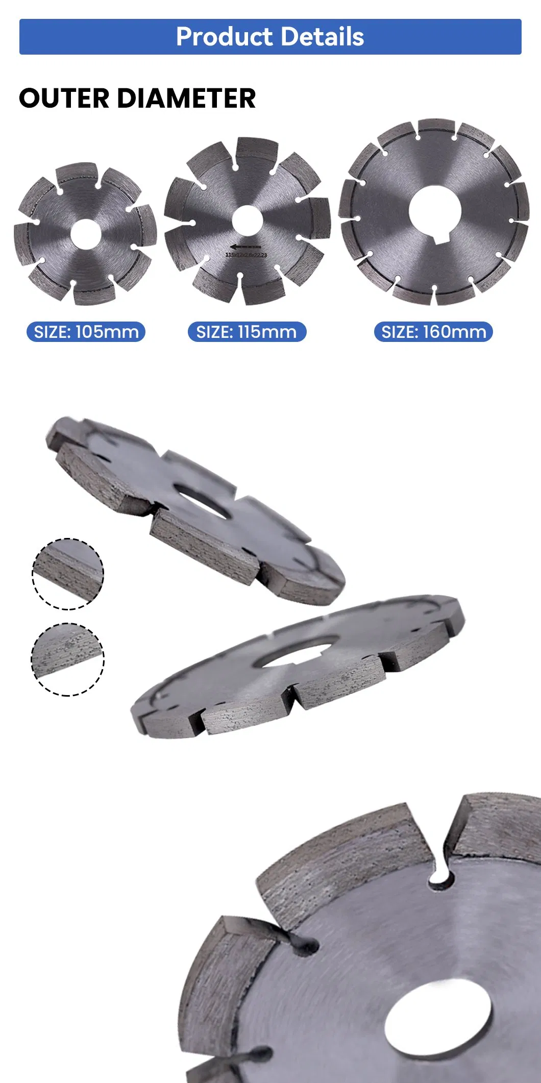 Manufacturer Wholesale 6.5inch Laser Welding Process Diamond Slotted Saw Blade
